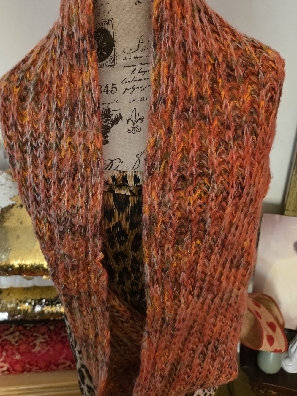 Cozy Multicolor Orange Knit Women's Sweater Scarf